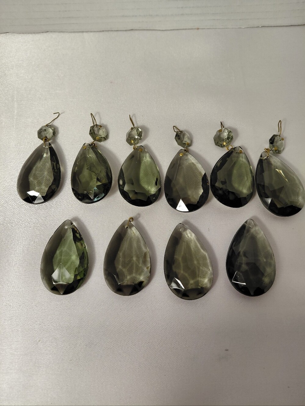 10 Smoky Green Teardrop Crystal Chandelier Prisms